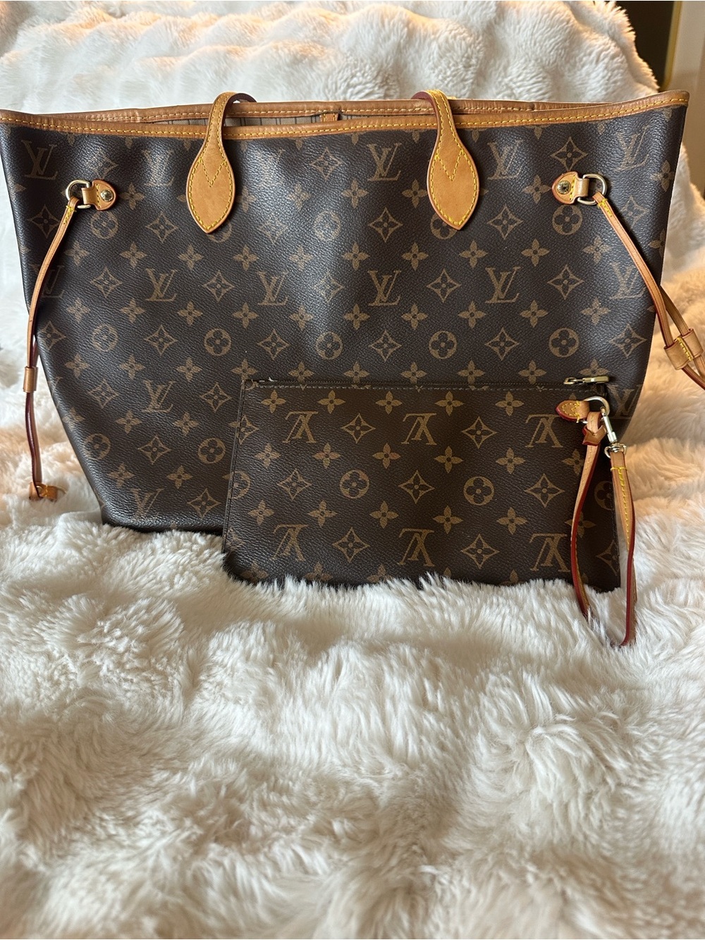 Monogram Canvas Tote with Pouch - Brown/Gold Trim